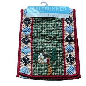 Vintage living quarters quilted table runner holiday multicolored plaid 68x14